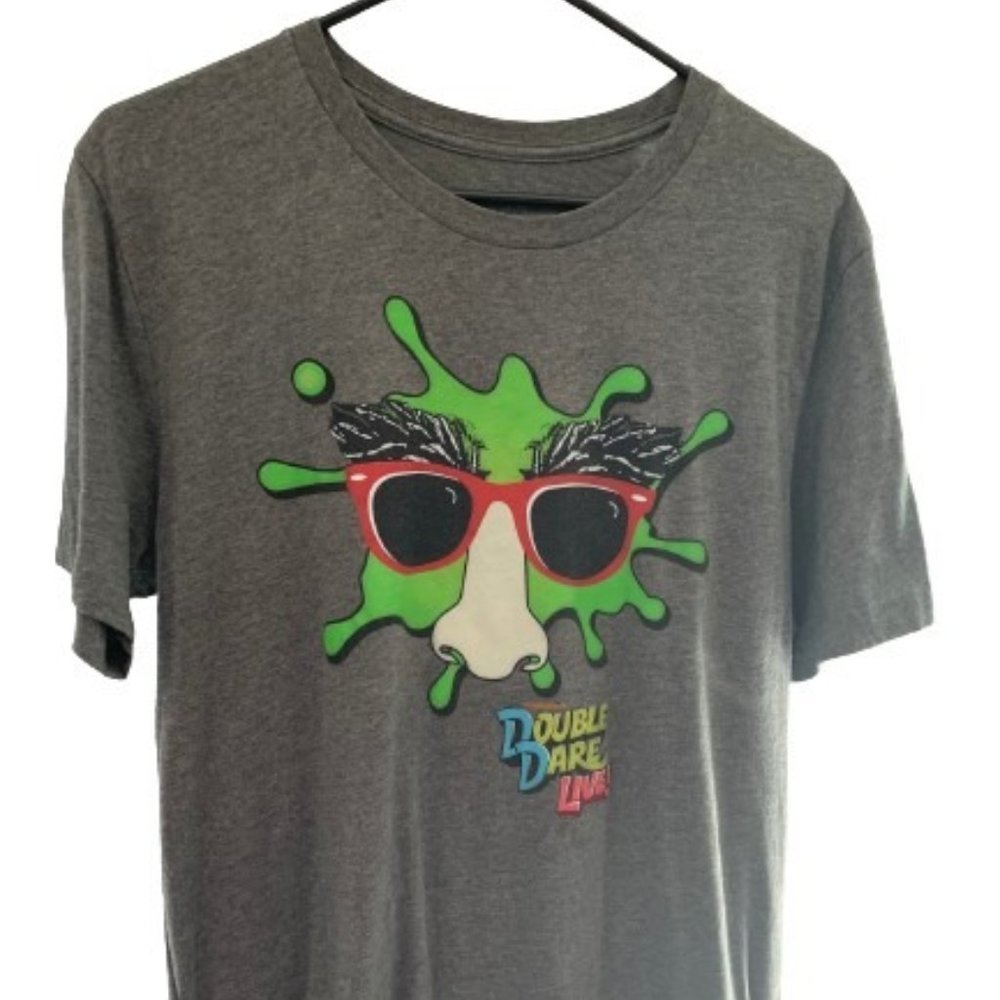 Nickelodeon Double Dare Live! Nose and Glasses Men's Gray Short Sleeve T-Shirt
